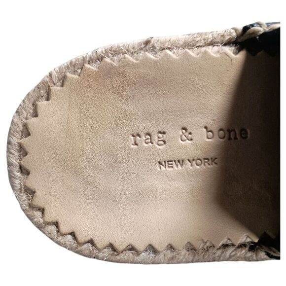 Rag & Bone Sandals 8.5 Womens Black Leather Espadrille Wedge Mid Casual Toe - Picture 5 of 9